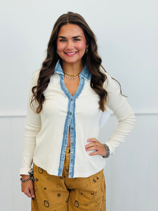 Vintage White Washed Rib Thermal Top (Reg.)