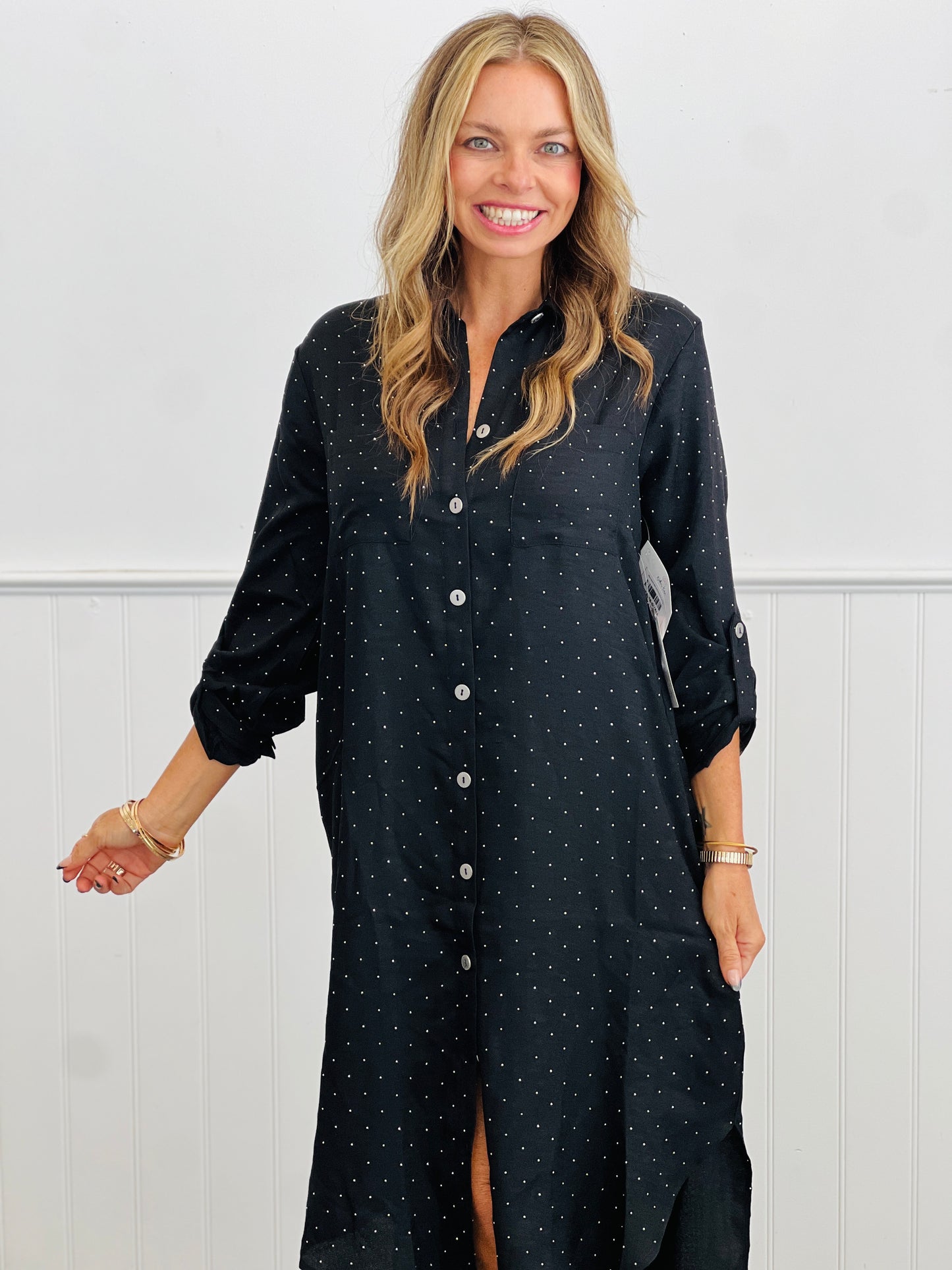 Black Sparkle Midi Shirt Dress (Reg. and Plus)