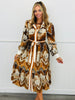 Mocha Multi Retro Printed Midi Dress (Reg. and Plus)