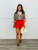 Leopard/Red Stripes Cassidy Tie Sleeve Top (Reg. and Plus)
