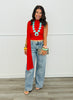 Red One Sleeve Asymmetric Overlay Blouse (Reg.)
