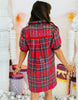 Red Plaid Sequin Collared Button Down Mini Dress (Reg.)