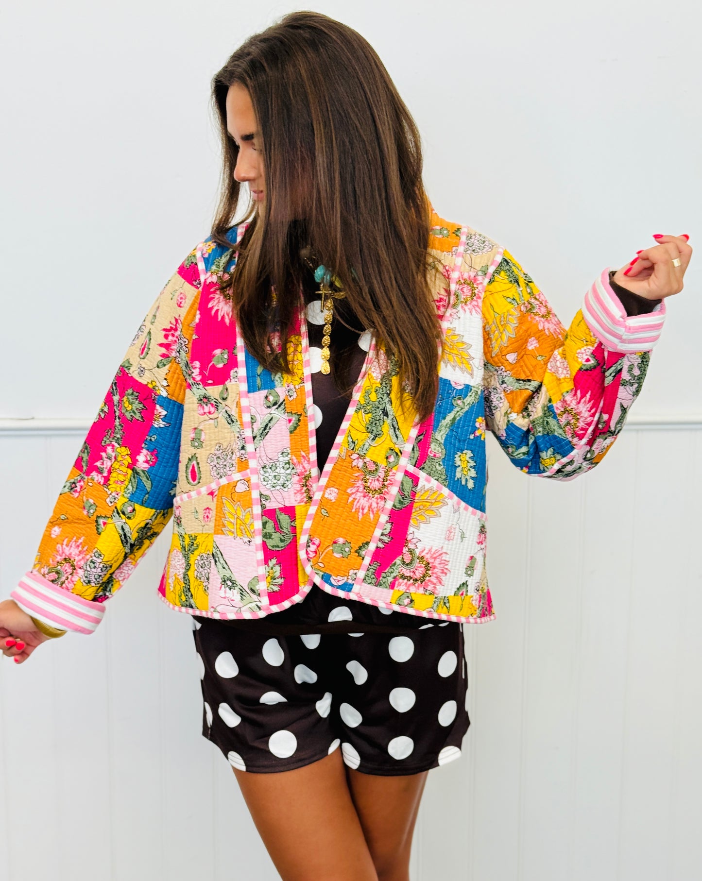 POL Almond Multi Mixed Print Quilted Jacket (Reg.)