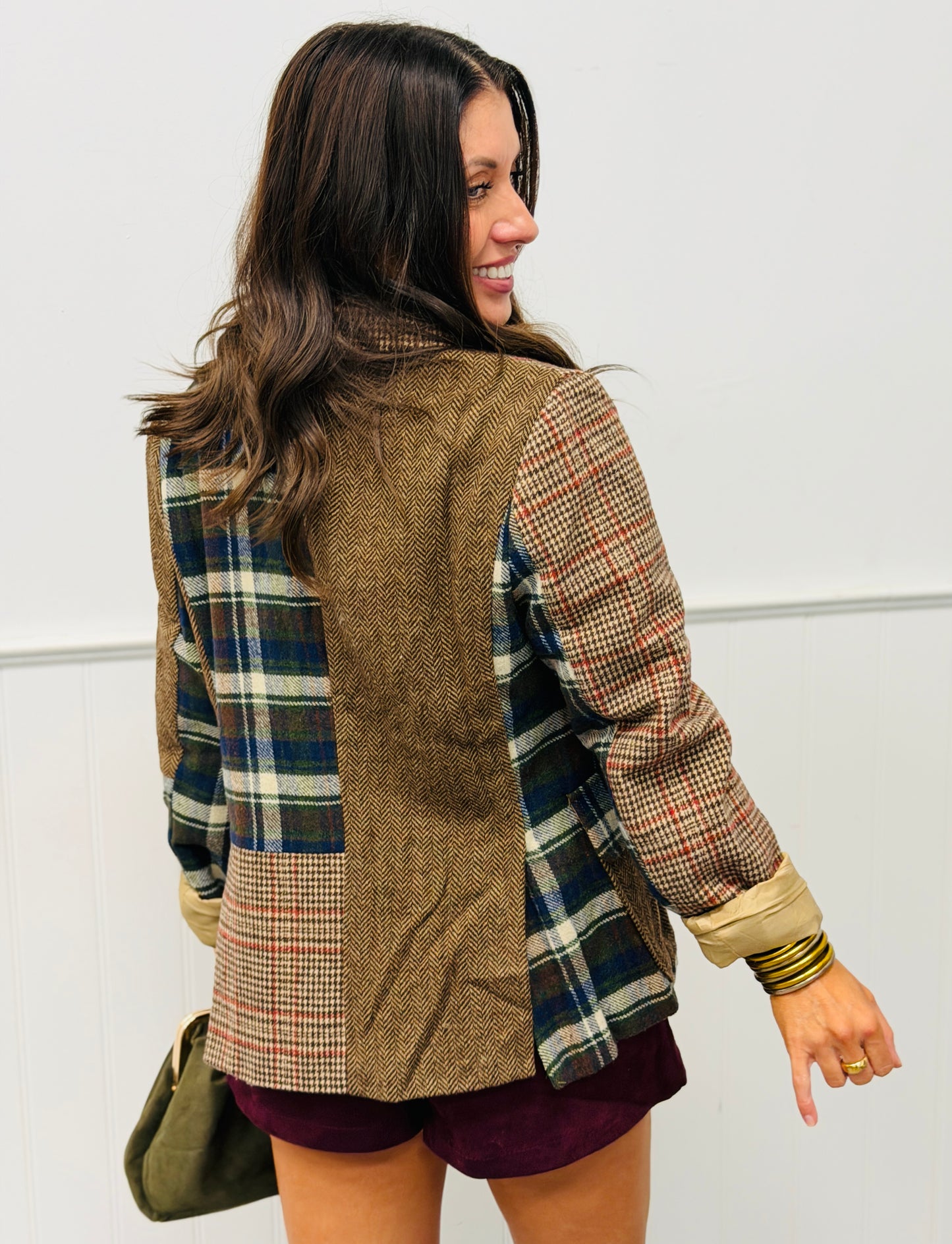 Dark Brown/Navy Plaid Herringbone Blazer (Reg & Plus)
