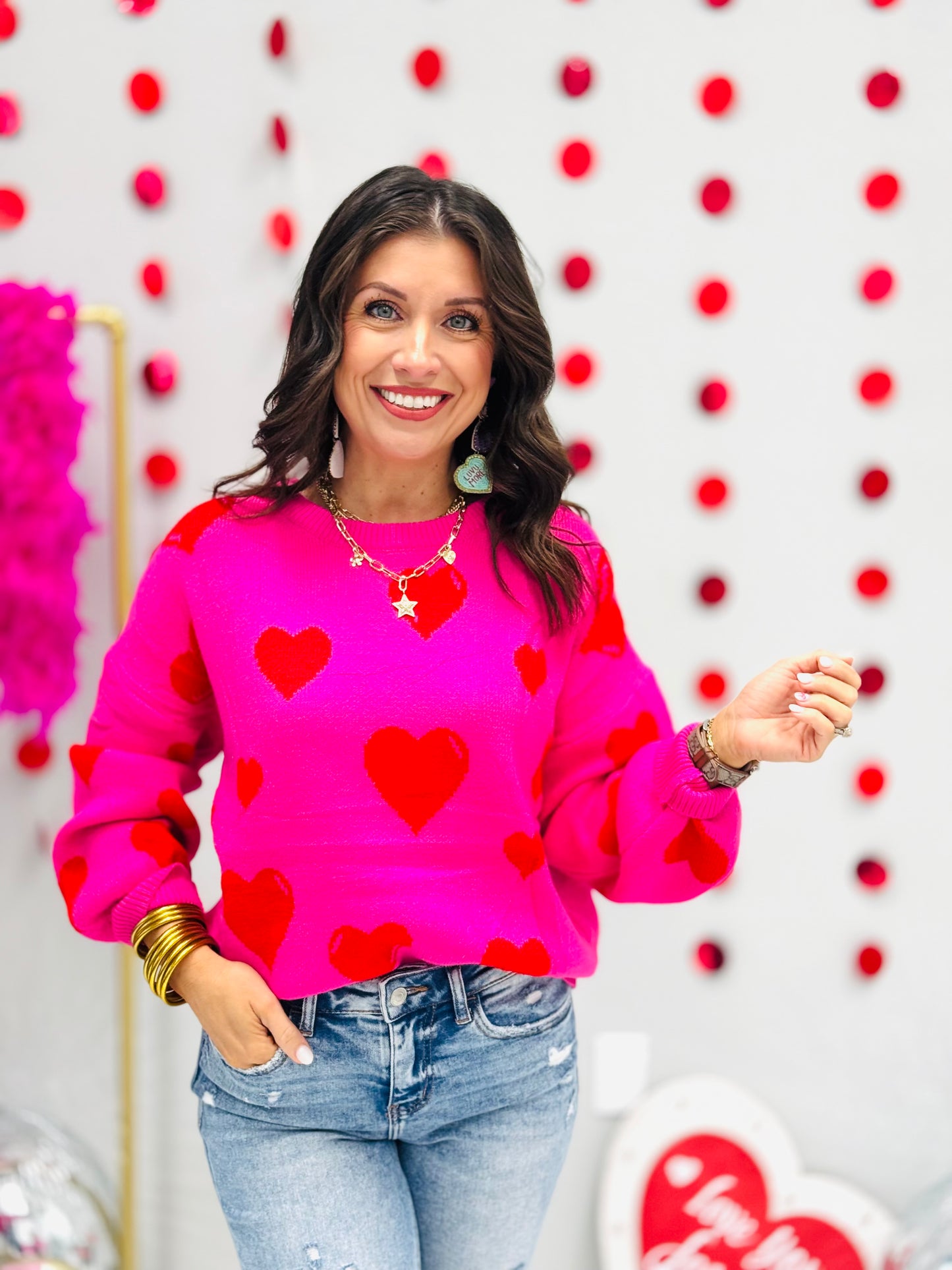 Hot Pink/Red Heart Knit Sweater (Reg.)