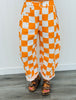Orange Checkered Print Barrel Pants (Reg. and Plus)