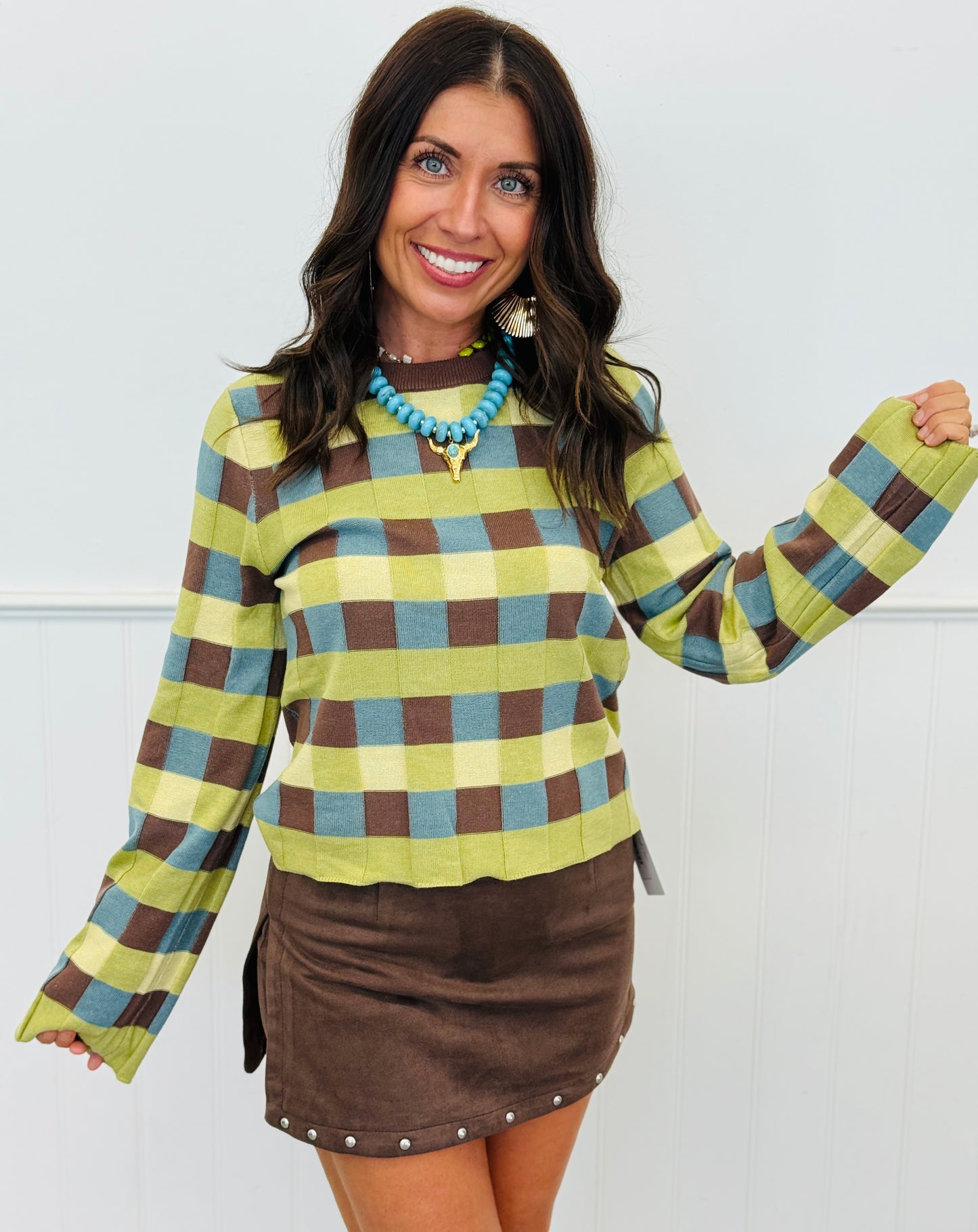 Chocolate Check Wide Sleeve Sweater (Reg)