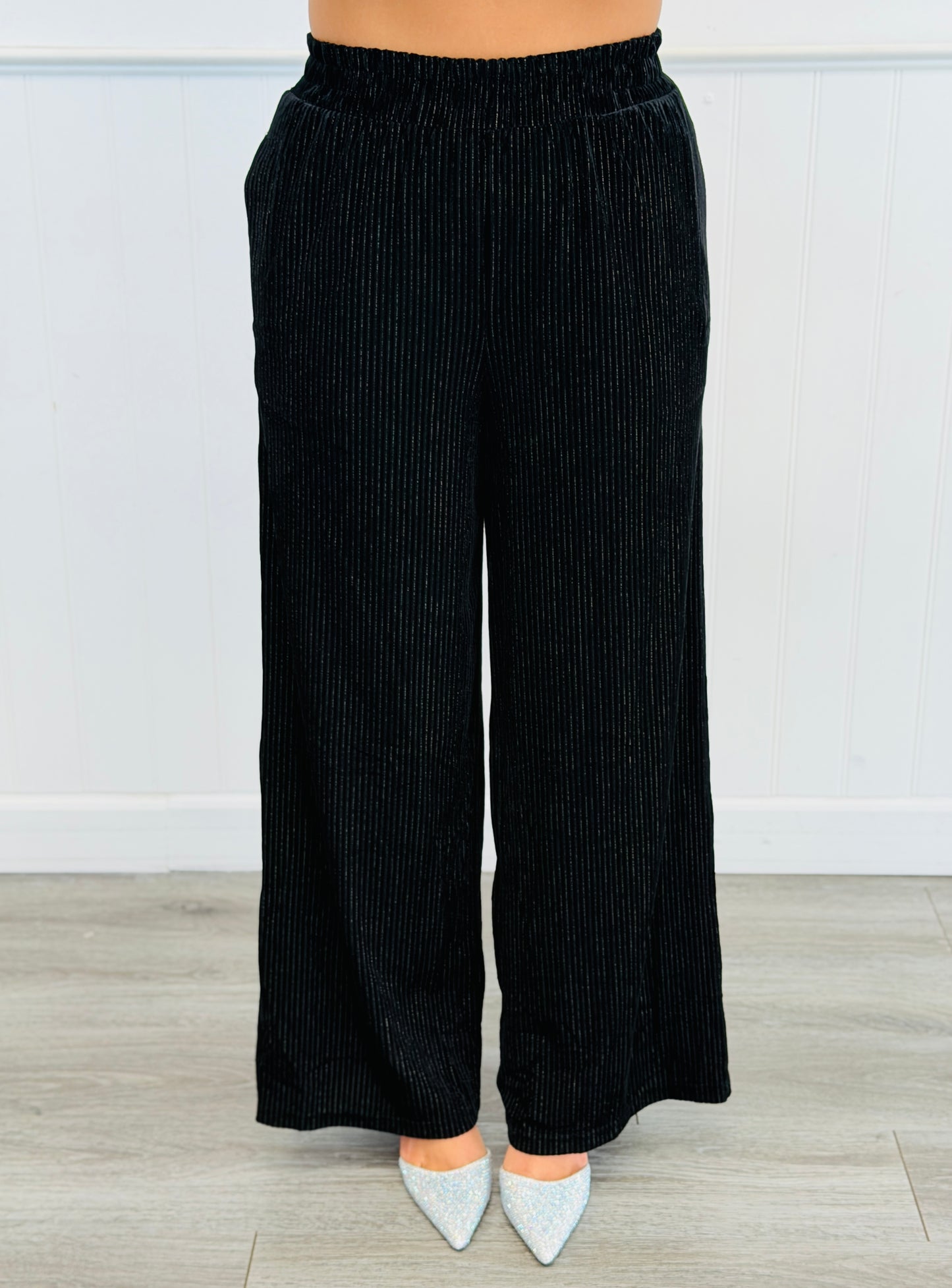 Black Wine Velvet Blouse Top & Pants Set (Reg & Plus)
