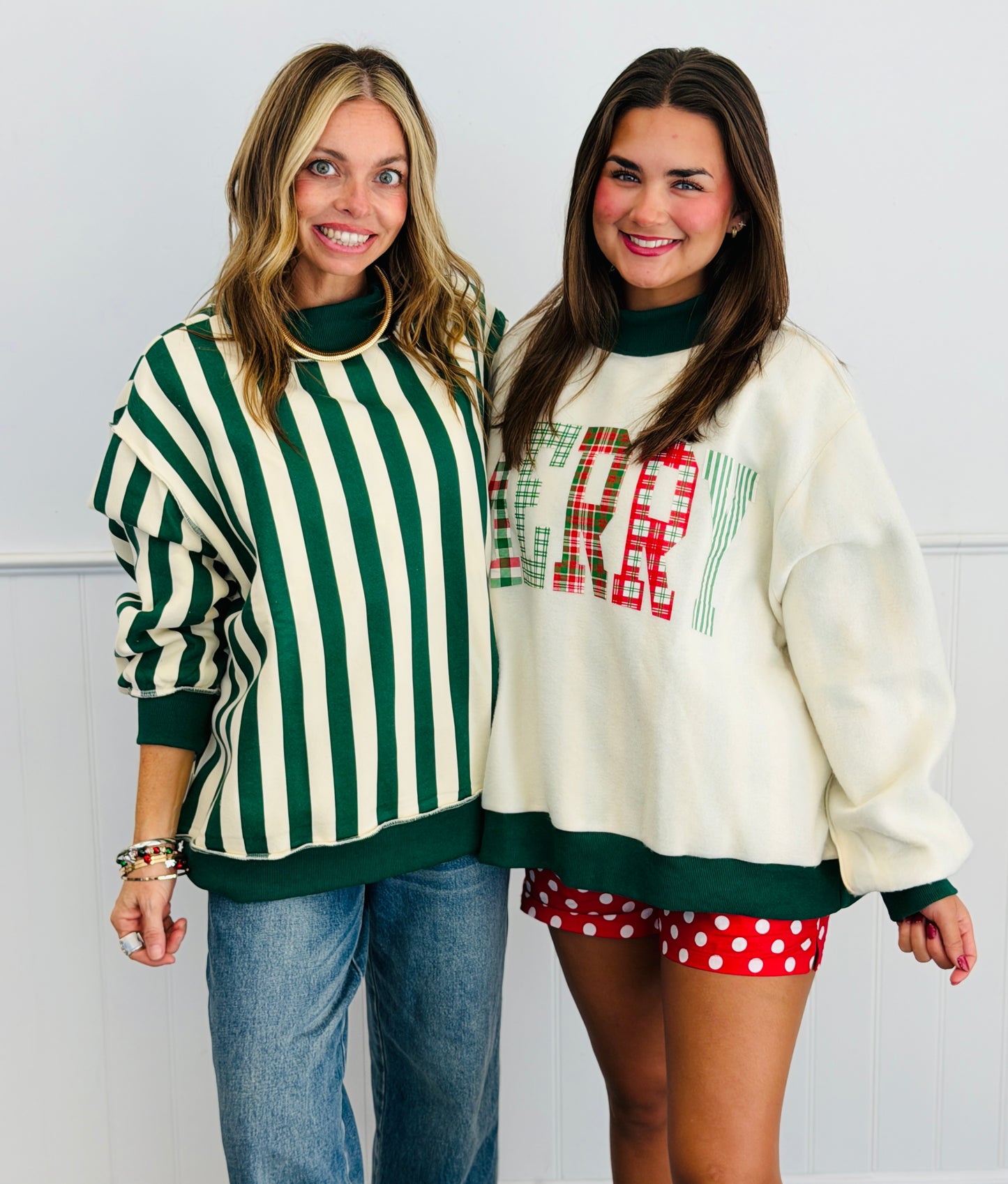 Hunter/Ivory Merry or Stripe Reversible Sweatshirt (Reg.)