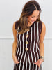 Brown Striped Snap Gold Button Top & Skirt Set (Reg.)