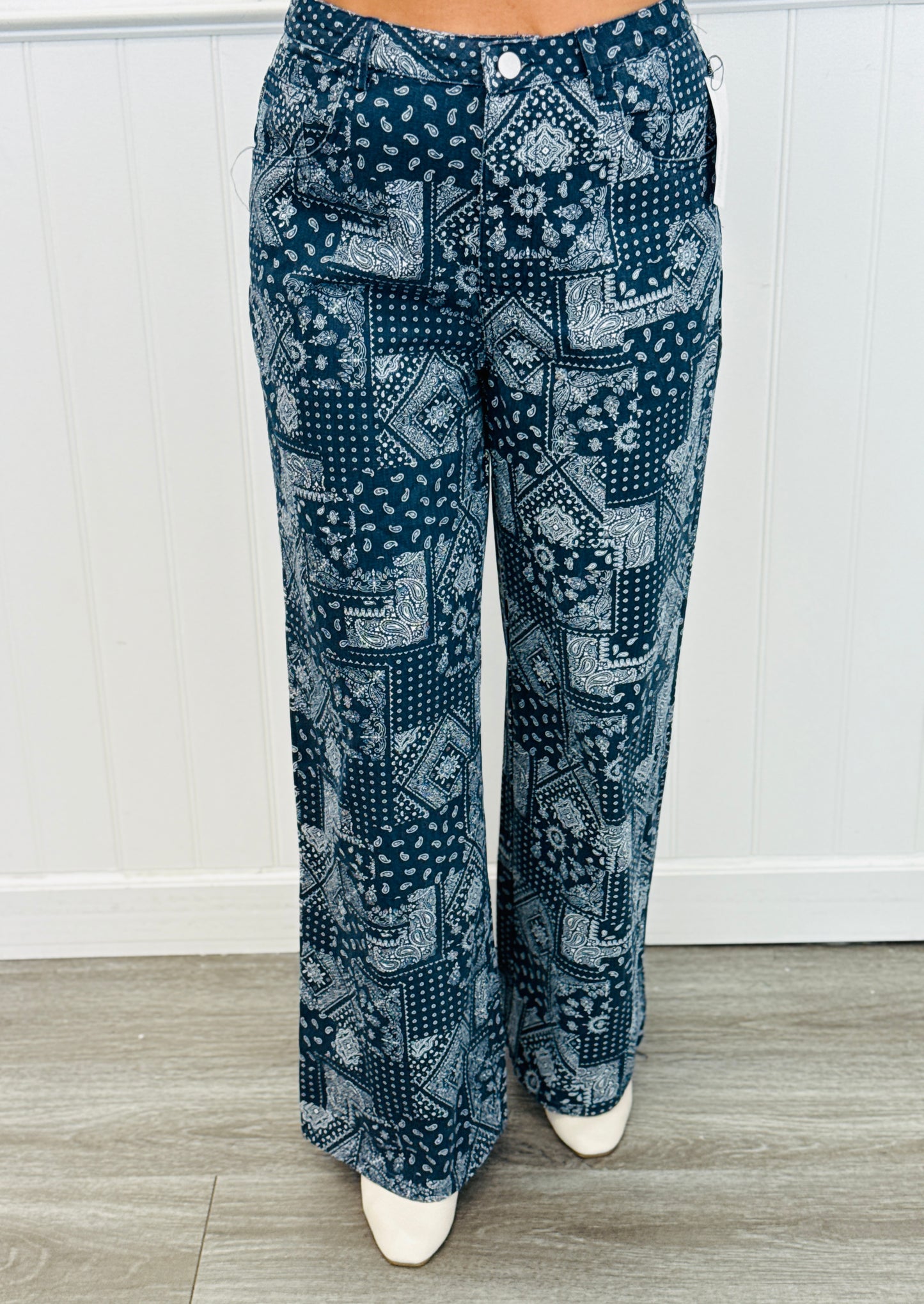 Denim/White Paisley Wide Leg Jeans (Reg.)