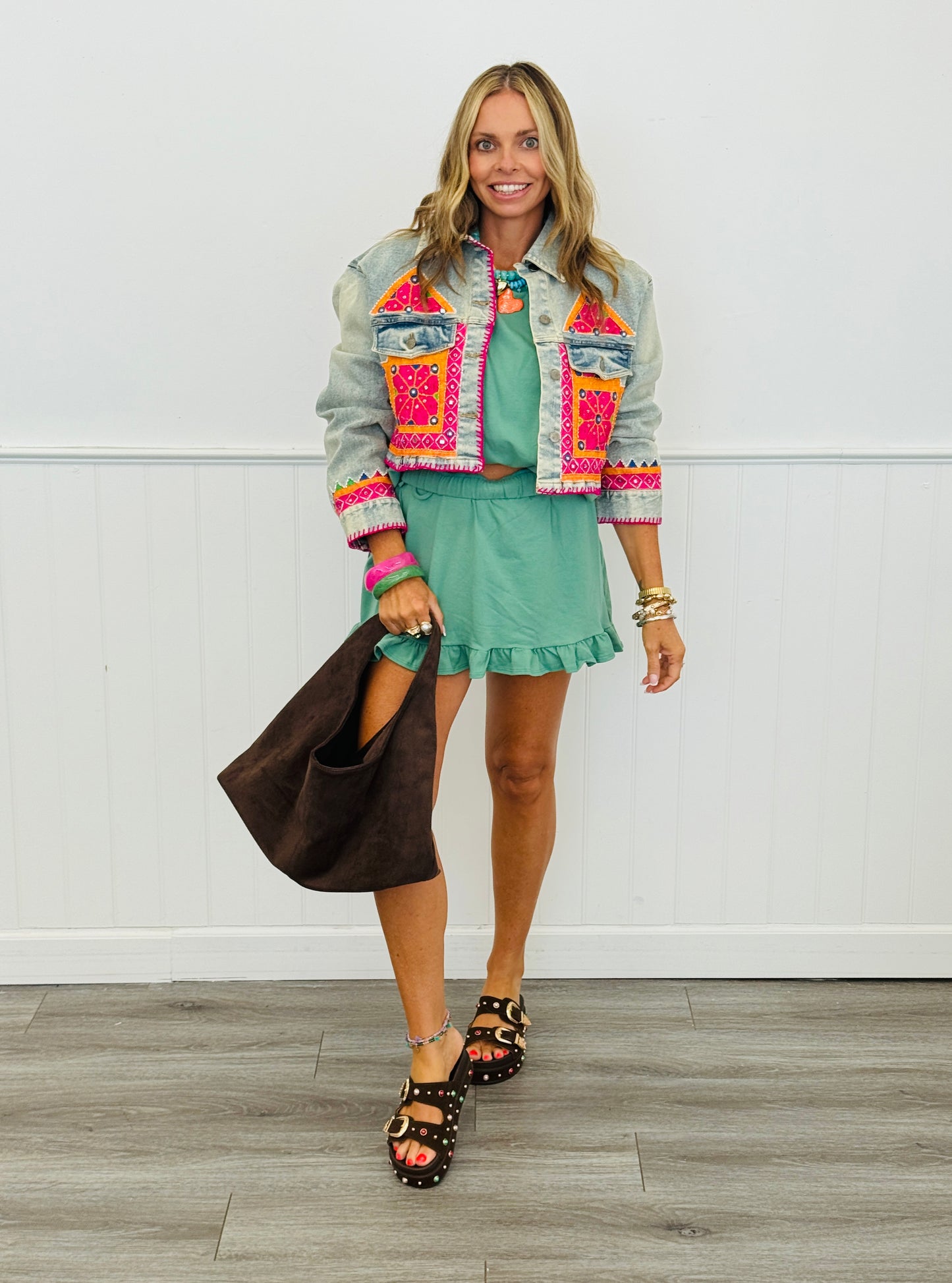 POL Denim Embroidered Geometric Design Jacket (Reg.)