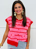 Striped Short Sleeve Button Up Sweater (Reg.) - 2 Colors