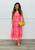 Pink Red Floral Print Sleeveless Midi Dress (Reg & Plus)