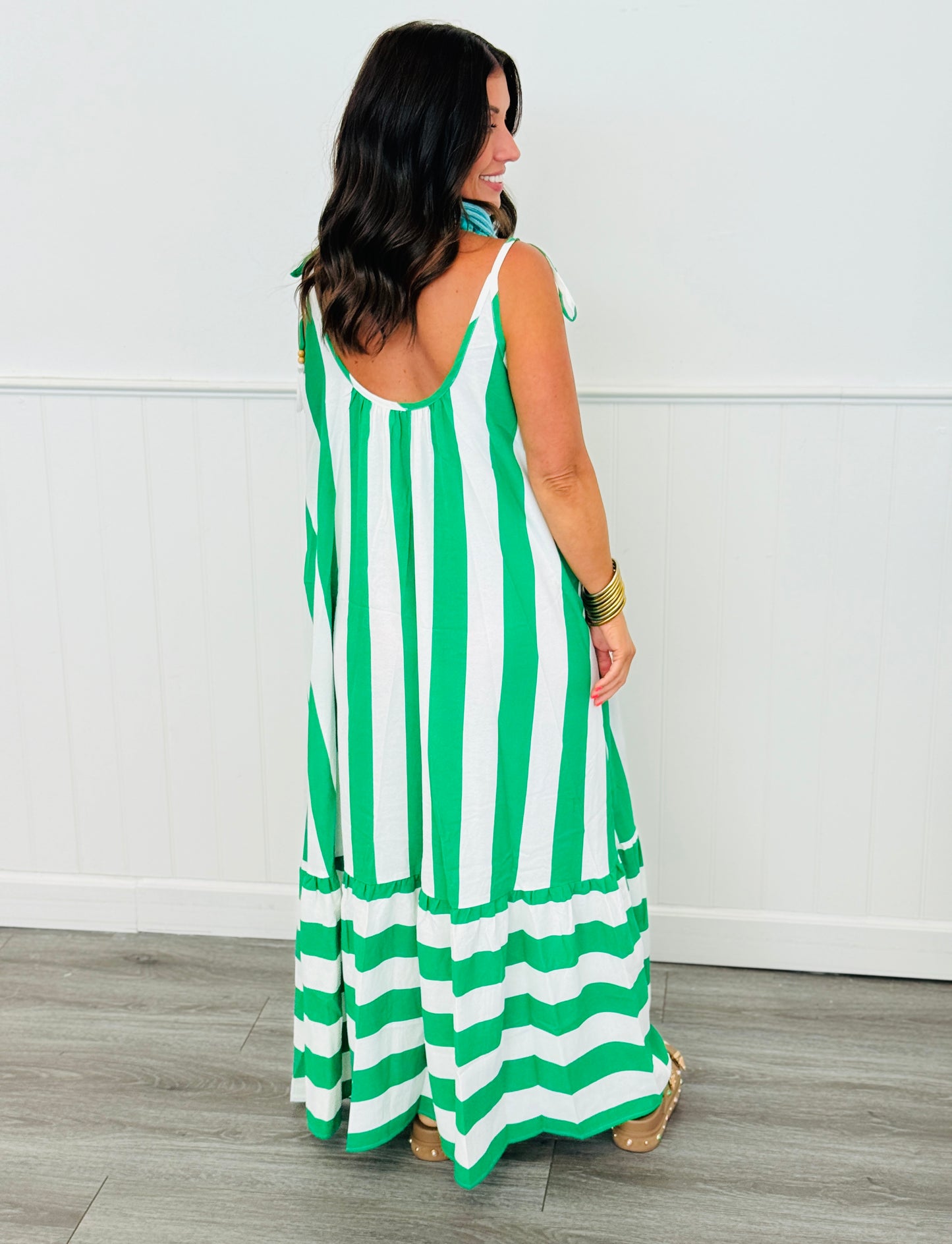 Green & White Vertical Stripe Maxi Dress (Reg & Plus)
