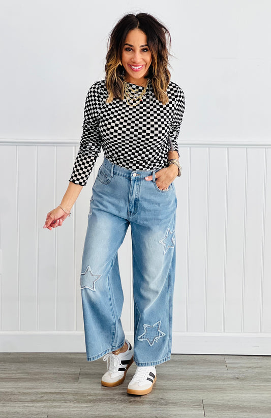 Black/White Checkered Mesh Top (Reg. & Plus)