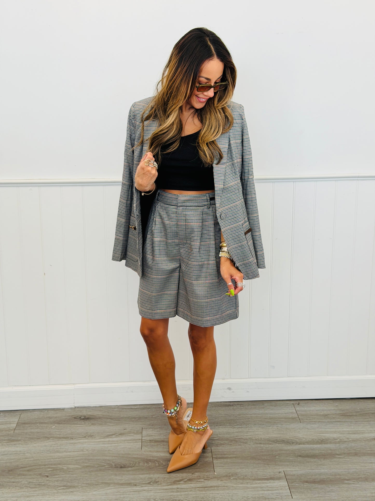 Ivory Multi Plaid Dressy Bermuda Shorts (Reg & Plus)