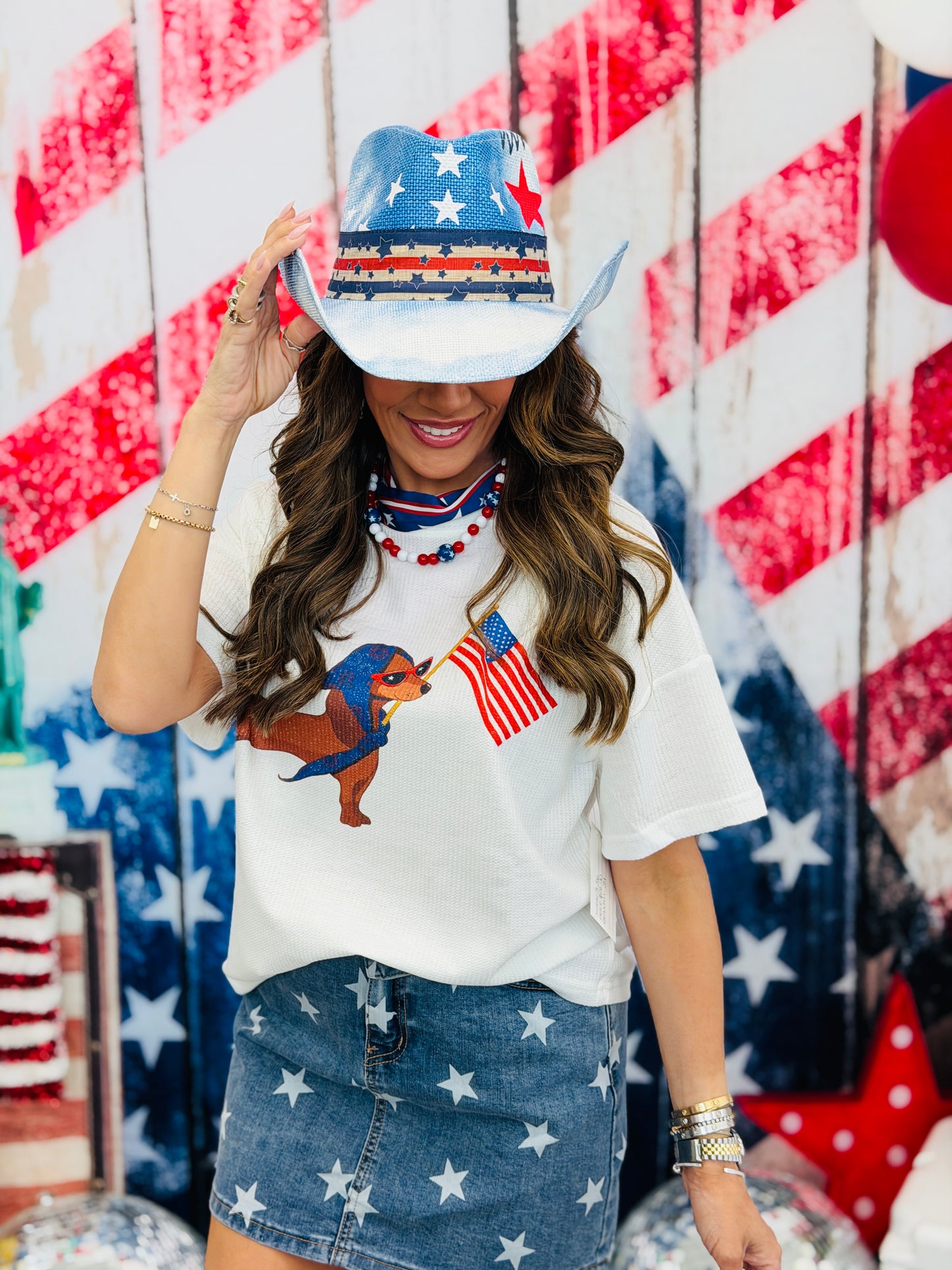 White Patriotic Pup Waffle Tee (Reg & Plus)