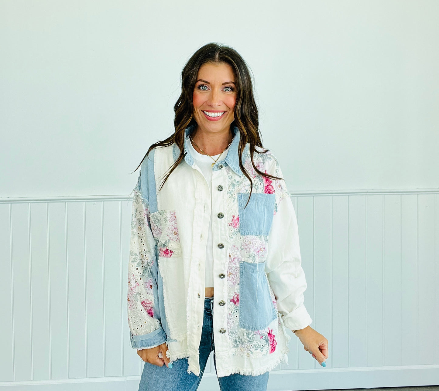 POL Denim Multi Floral Contrast Jacket (Reg)