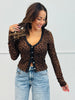 Flocked Leopard Mesh Lace Trim Top (Reg.)