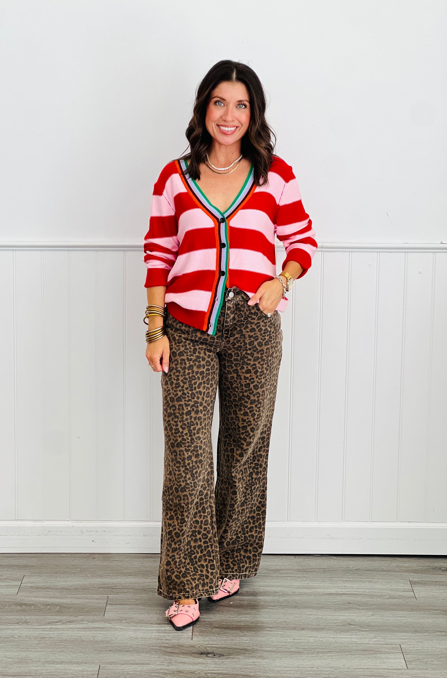 Leopard Print Mid Rise Pants (Reg.)
