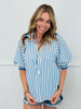 Blue Striped Half Zip Blouse (Reg & Plus)
