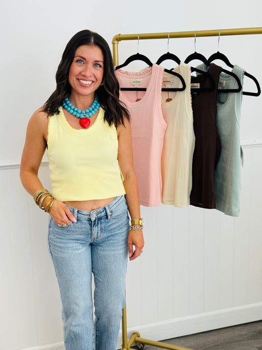 Lace Trim Ribbed Tank Top (Reg.)-5 Colors