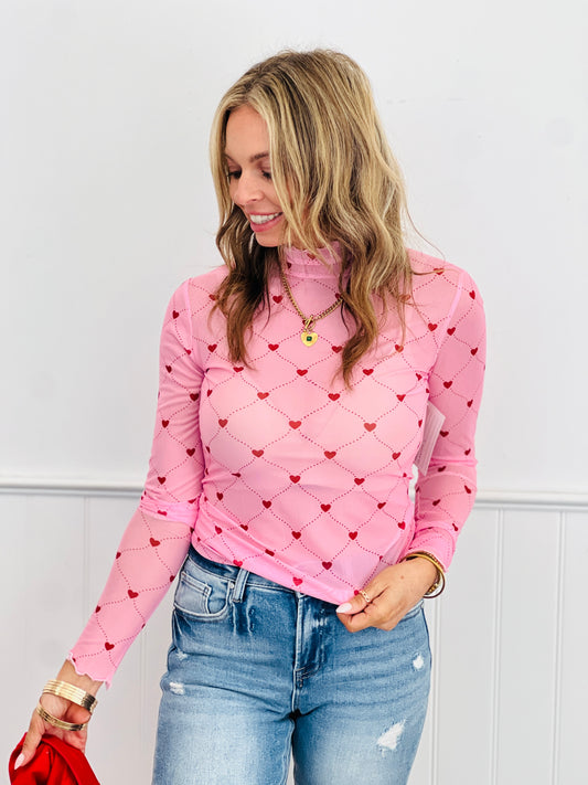 Pink Heartlines Mesh Top (Reg. and Plus)