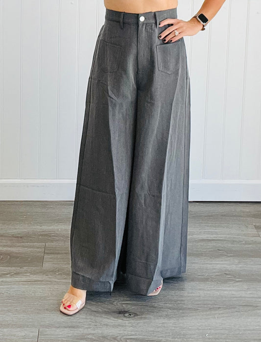 Charcoal Wide Leg Pants (Reg. and Plus)