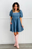 Denim Bubble Sleeve Babydoll Mini Dress (Reg. & Plus)