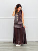 Brown Striped Snap Gold Button Top & Skirt Set (Reg.)