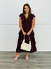 Dark Wine Ruffled Tiered  Midi Dress (Reg & Plus)