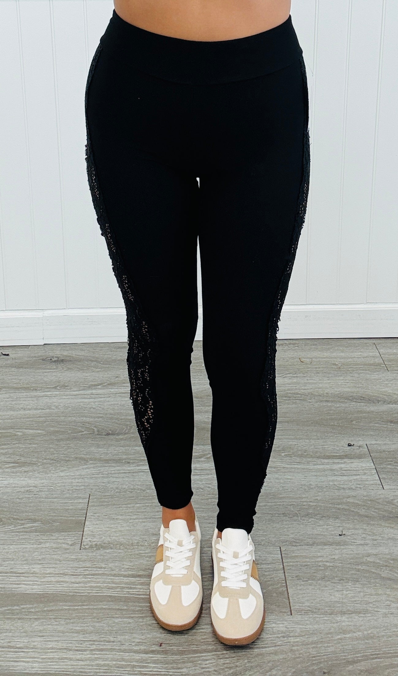 Black Side Sheer Lace Leggings (Reg & Plus)