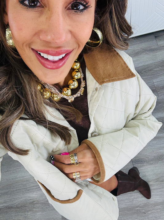 Sand Quilted Button Up Jacket (Reg.)