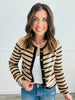 Khaki Striped Round Neck Button Down Cardigan (Reg)