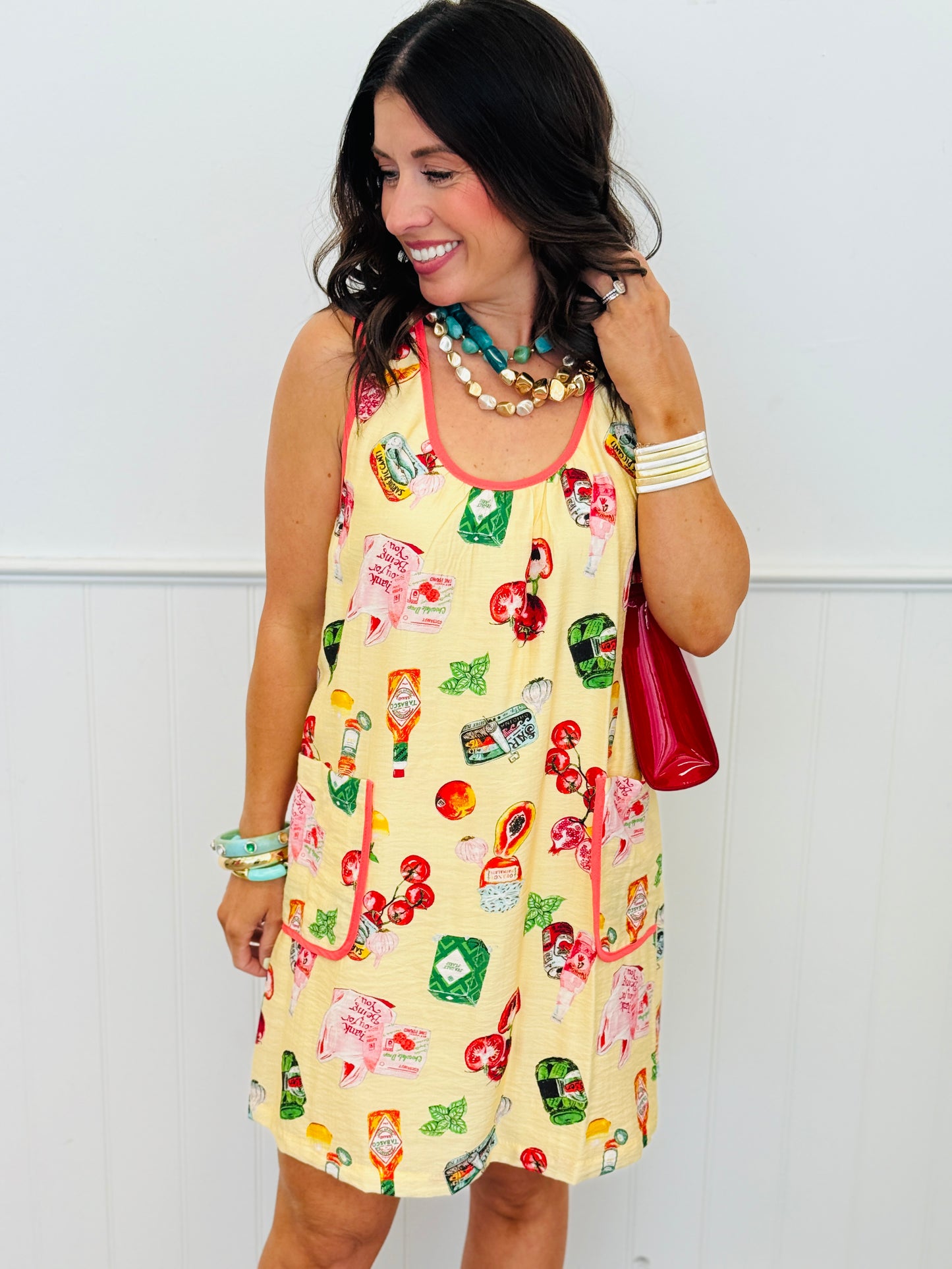 Butter Yellow Fruit & Food Print Mini Dress (Reg.)