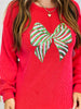 Red Sequin Christmas Bow Long Sleeve Top (Reg & Plus)
