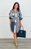 POL Navy Stripe Contrast Peace Marks Shacket (Reg.)