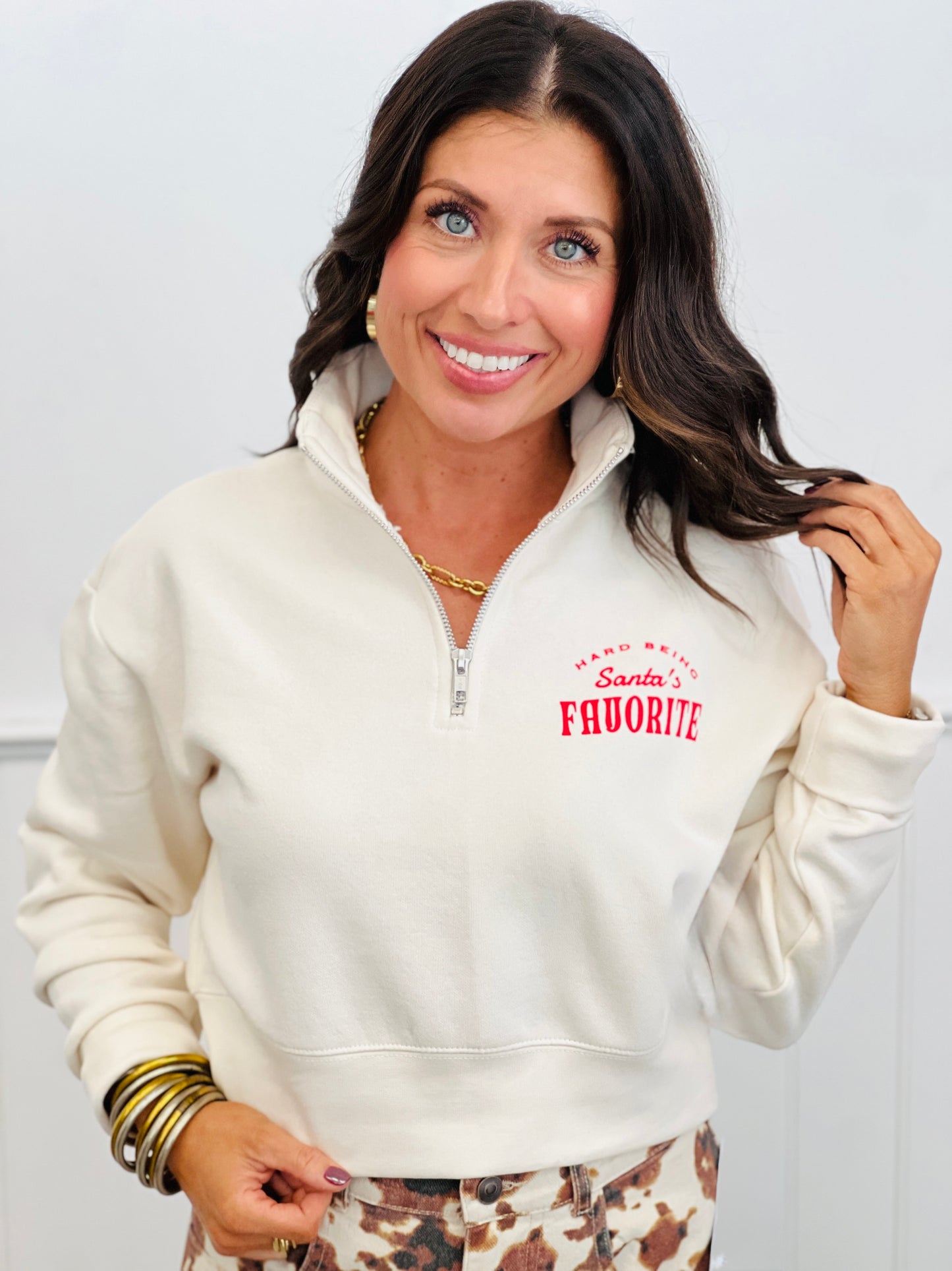 Santa's Favorite Quarter Zip Sweatshirt (Reg. and Plus)