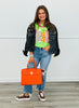 Black Denim Studded Jewels Button Up Jacket (Reg. and Plus)