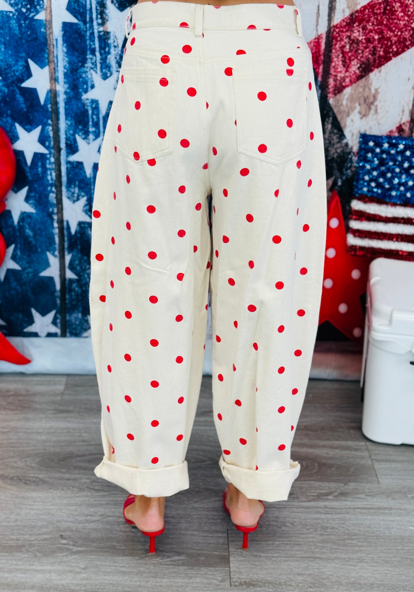Cream/Red Polka Dot Wide Leg Pants (Reg.)
