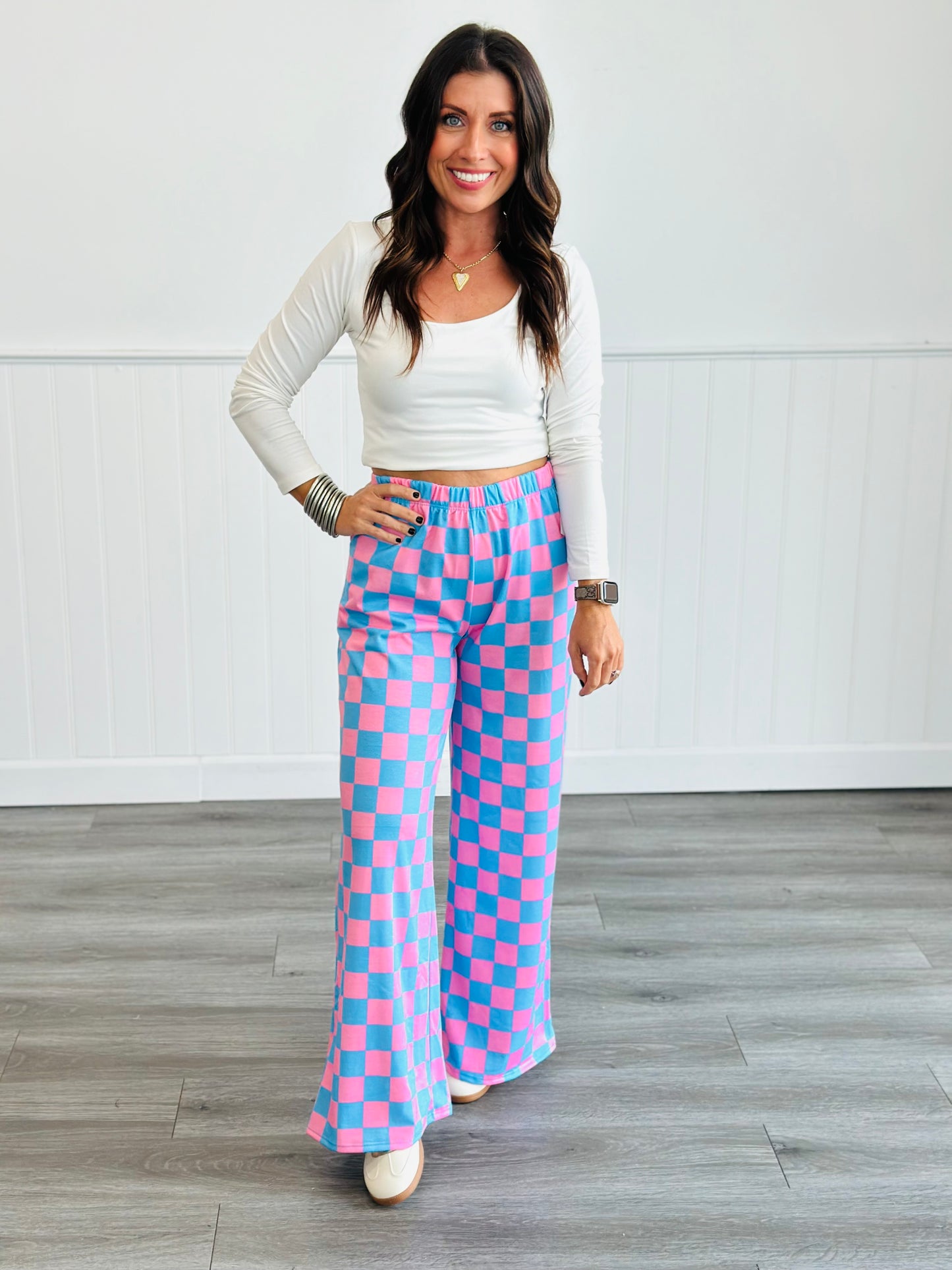 Blue/Pink Checkered Knit Pants (Reg. and Plus)