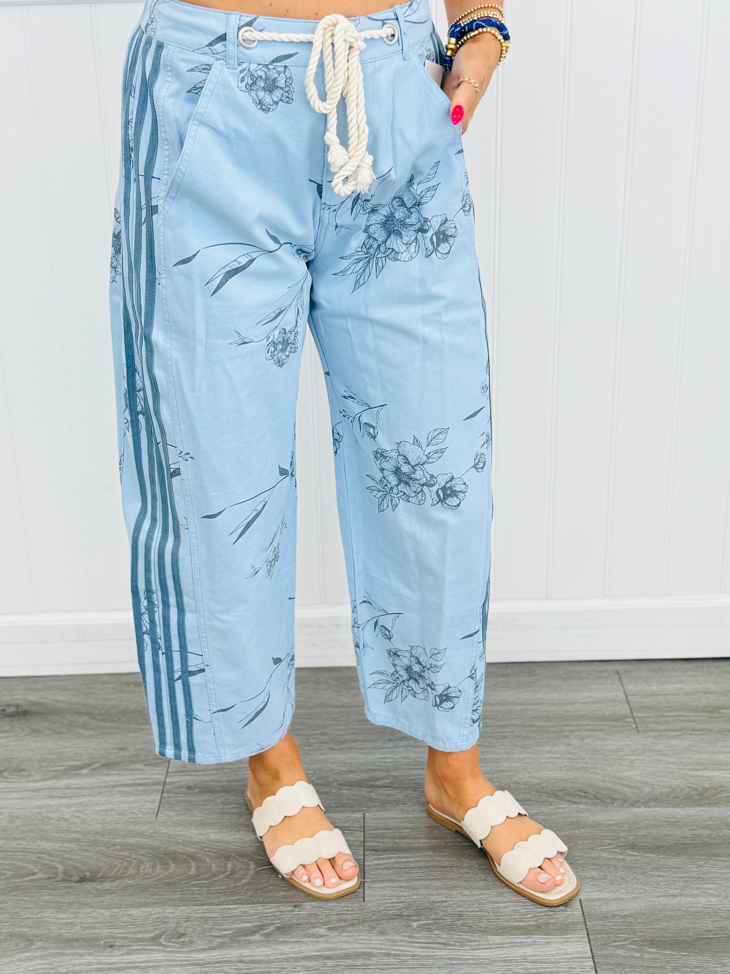 Blue Daisy Side Stripe Pull On Pants (Reg. and Plus)