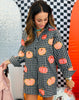 Queen Of Sparkles Black & Orange Gingham Pumpkin Button Up Romper (Reg. and Plus)