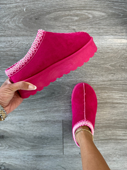 Fuchsia Staying Cozy Platform Slip On Slides