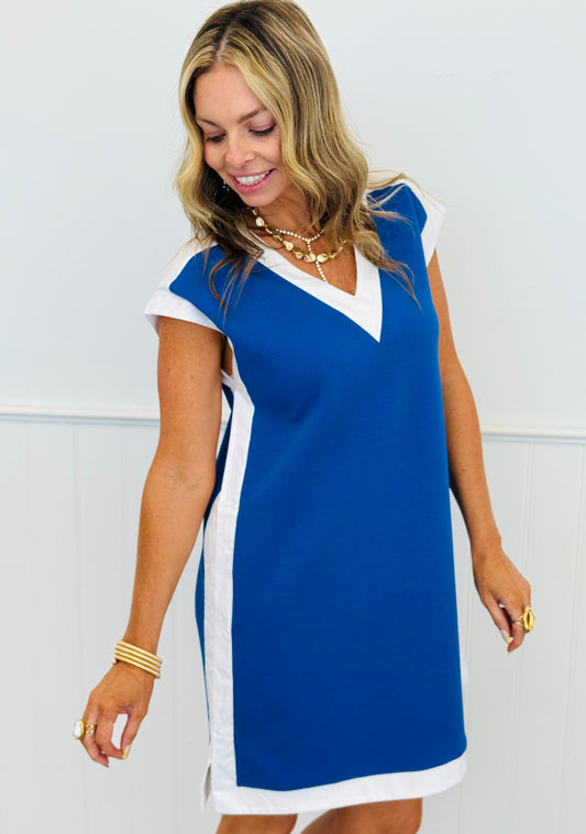 Royal/White Contrast Casual Chic Mini Dress (Reg.)