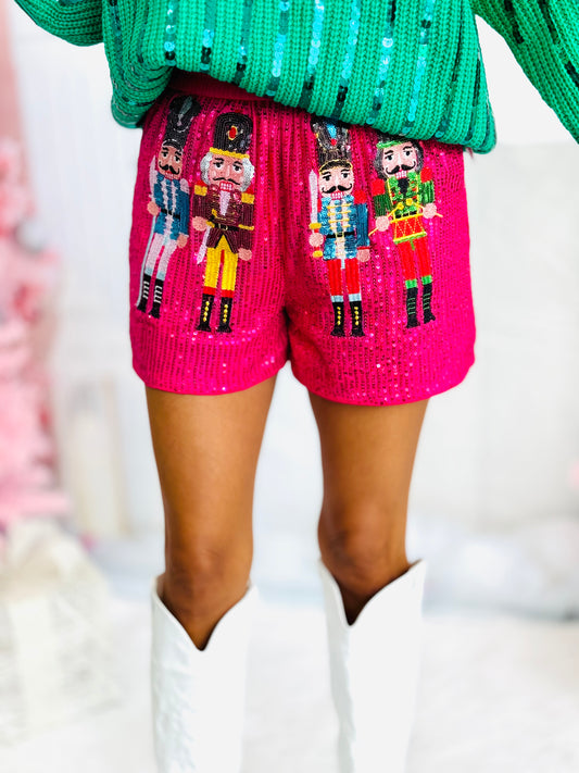 Hot Pink Sequin Nutcracker Shorts (Reg. and Plus)