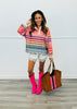 Multi Stripe Scalloped Collar Top (Reg.)