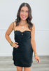 Black Satin Front Tie Mini Slip Dress (Reg.)