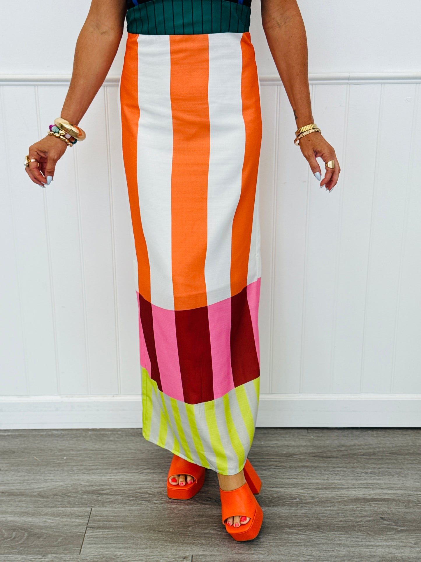 White Color Block Stripes Tank Maxi Dress (Reg.)